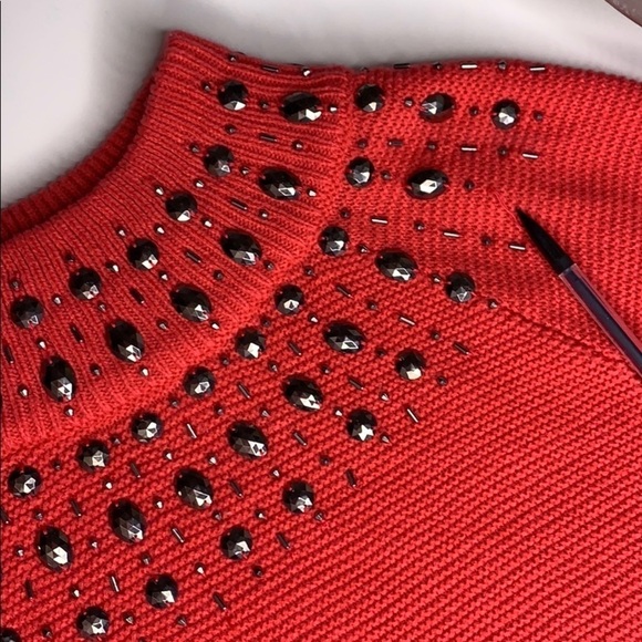 NY & Co embellished mock neck guava sweater small - Picture 4 of 7